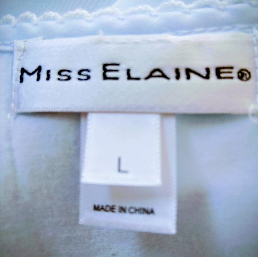 NWT Miss Elaine Light Blue Long Sleeve Nightgown w/Embroidery, Lace, Smocking - Picture 2 of 11